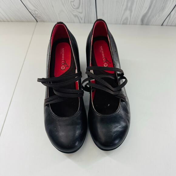 MERRELL Womens Size 7 M Coffee Brown Elastic Strap Slip On Mary Jane Shoes Heels - Picture 2 of 8